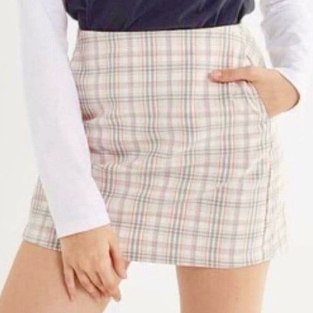 Urban Outfitters Colin Plaid High Rise A-Line Mini Skirt Pockets XS